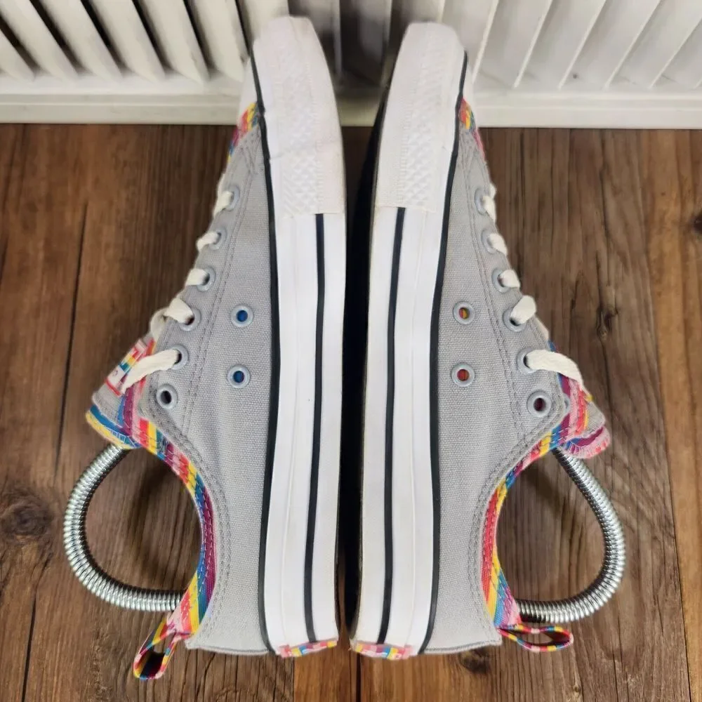 Converse CTAS Junior Sz 5 Gray Rainbow Layered Double Tongue Canvas Skate Shoes